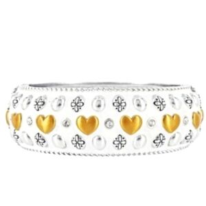 BRIGHTON ROCKIN TWO-TONE GOLD HEARTS ENAMEL BANGLE